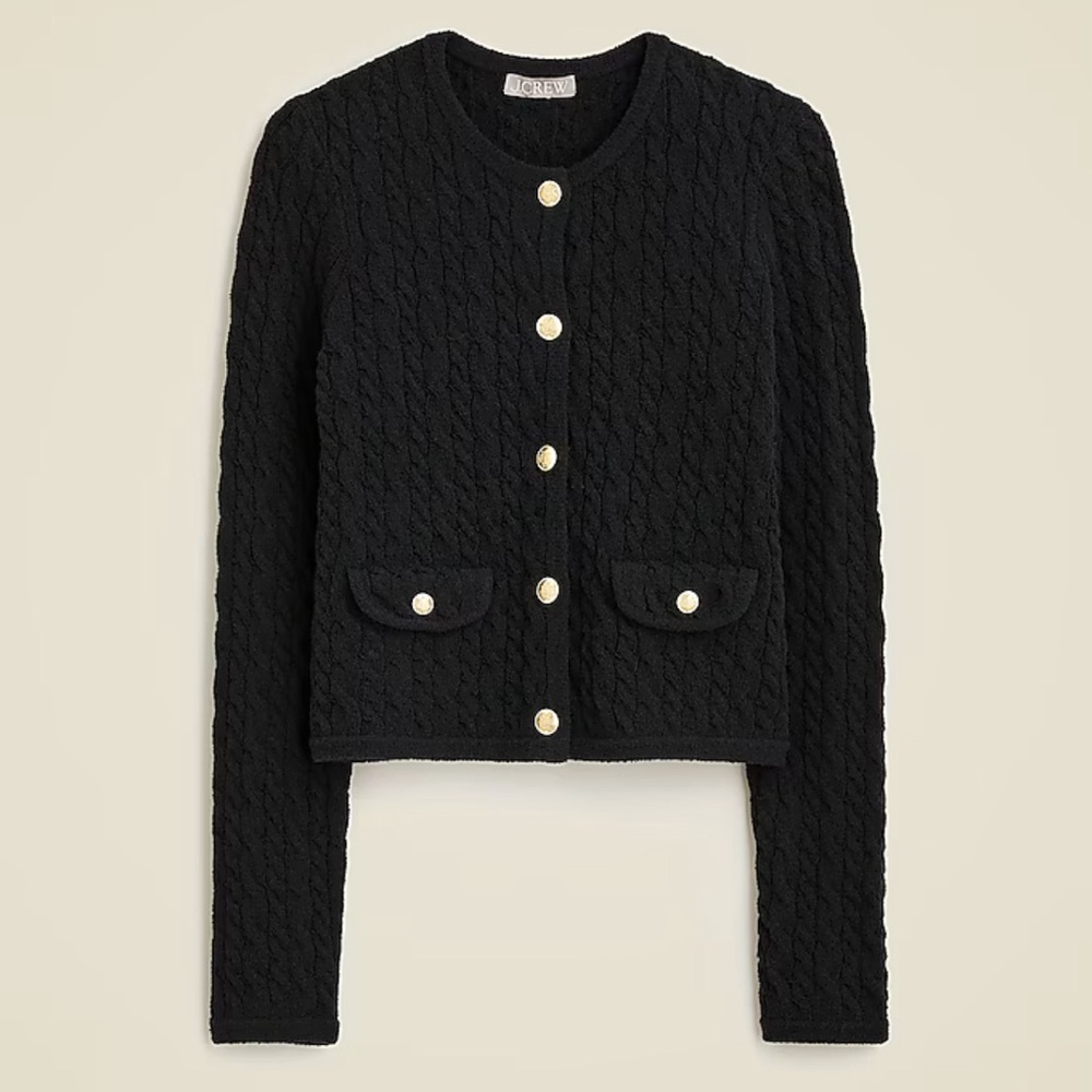 J Crew Odette cable-knit sweater lady jacket in cotton-blend bouclé